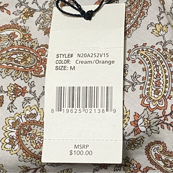 Nifty Genius Truman Shirt Medium Cream Orange Paisley Print Button Front NWT - Picture 8 of 9